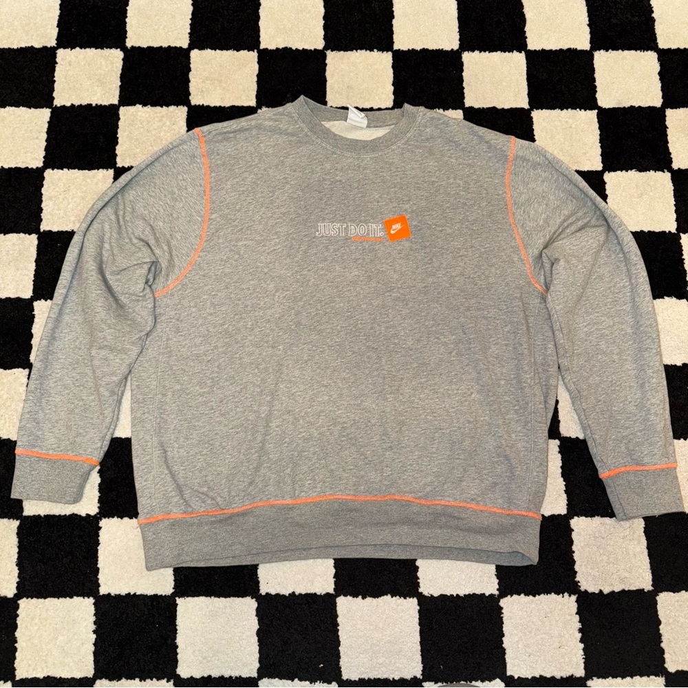 Nike Men's Crewneck Sweater Gray with Orange Accents